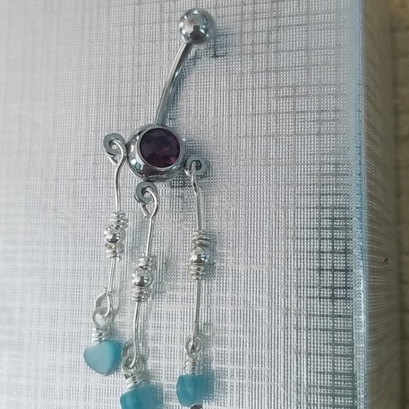 New Hanging Navel Belly Button Ring Purple Glass - Picture 1 of 3